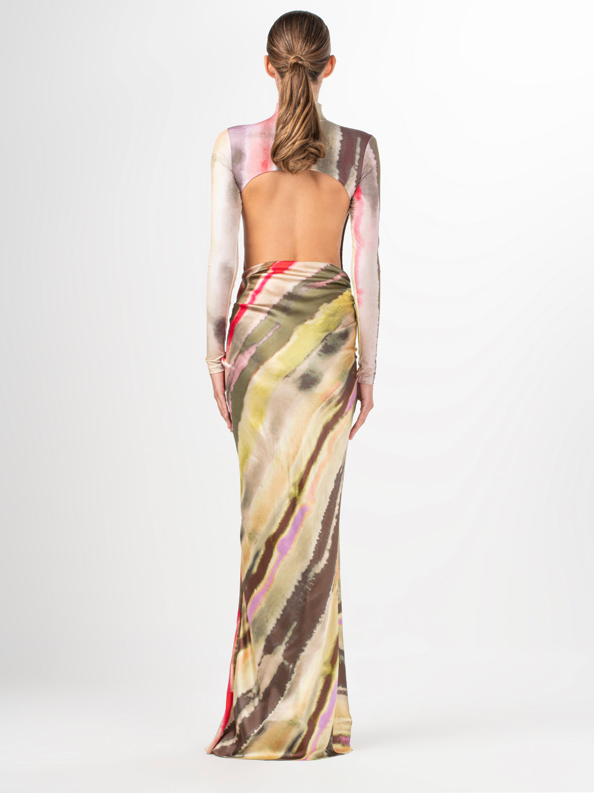 An Ibiza Skirt Artichoke Pink Abstract Stripes for women with a multi-colored design.