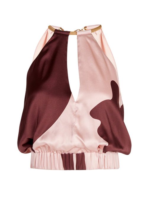 Guspinii Blouse Cacao Floral with an elastic adjustable hem.