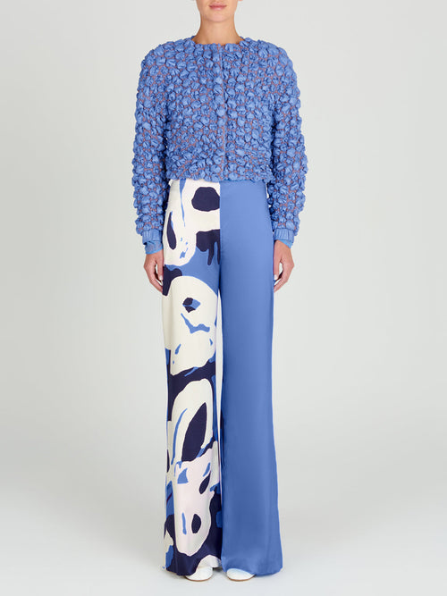 Blue and white Andie Pant Celeste Bloom with a unique print, are perfect for those who love wide-legged trousers.