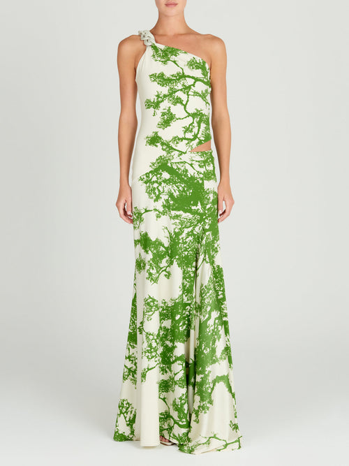 A Nix Dress Green Cyprus with a printed design.