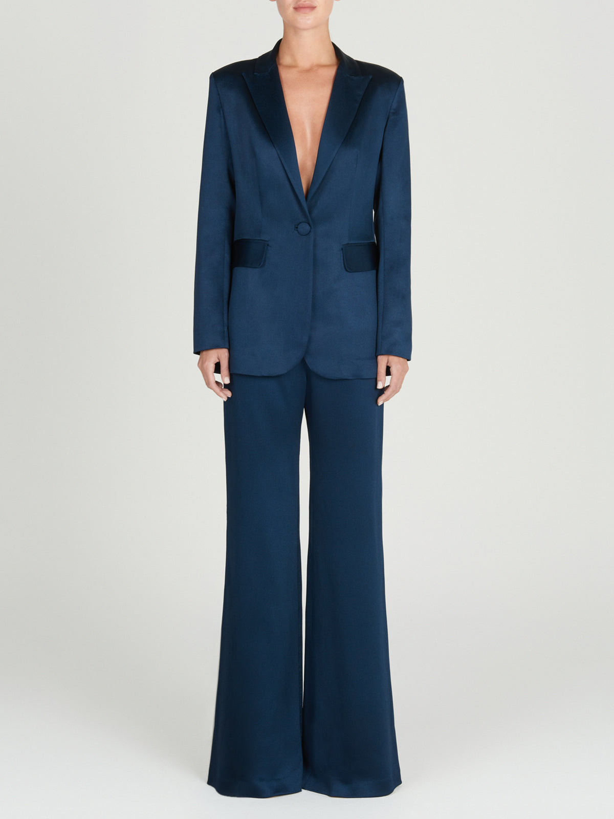 A women's Rebeca jacket Navy with a guipure applique collar.
