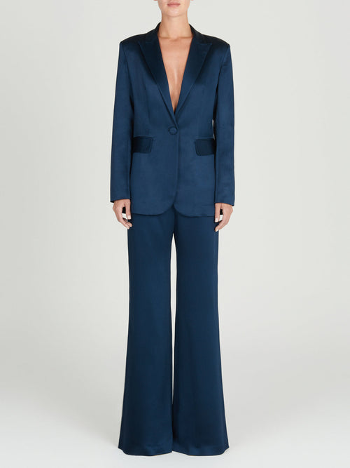 A women's Rebeca jacket Navy with a guipure applique collar.