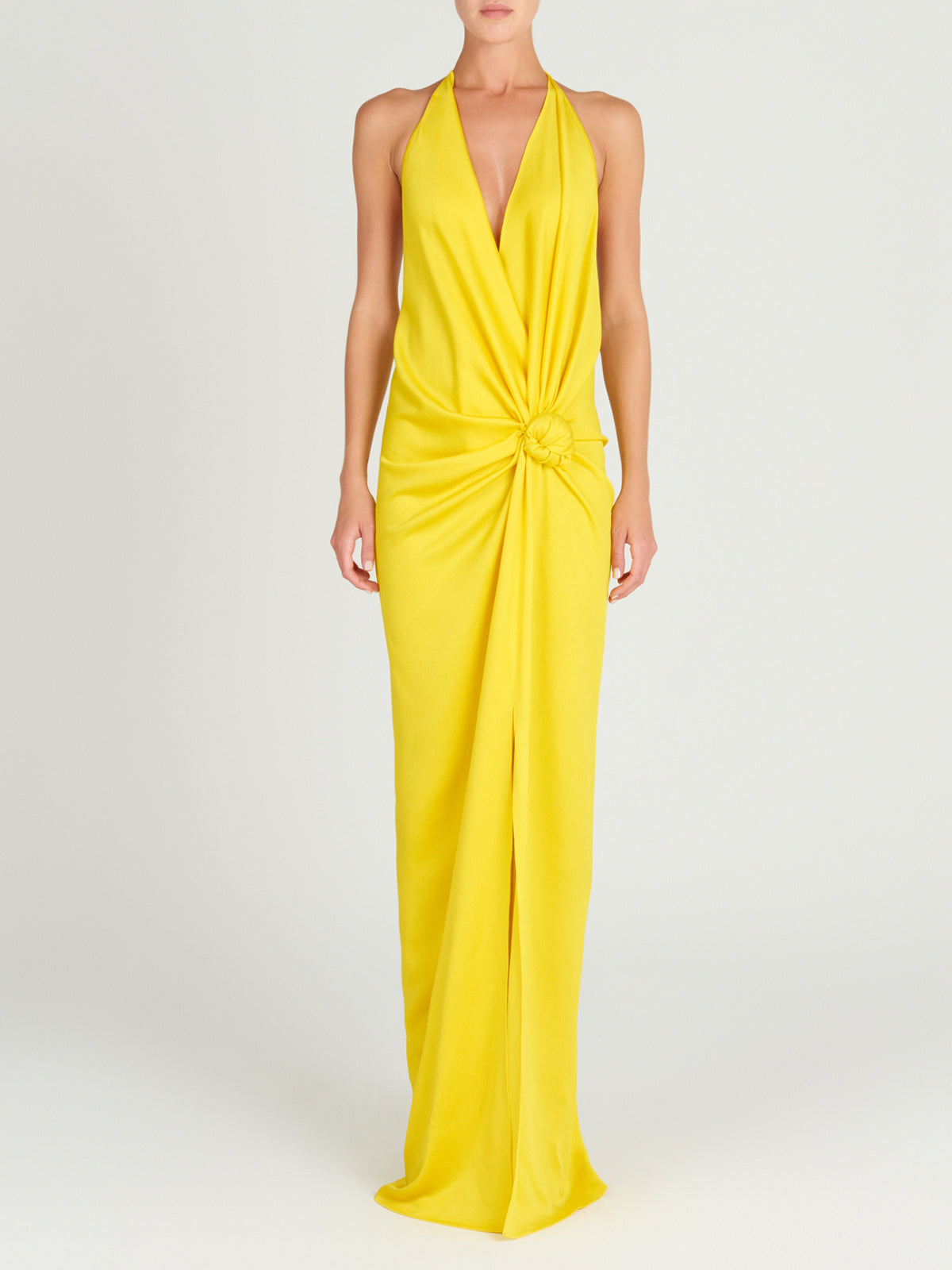 This Torgiano Dress Yellow features a halter neckline.
