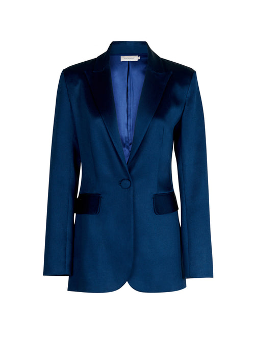 A women's Rebeca jacket Navy with a guipure applique collar.
