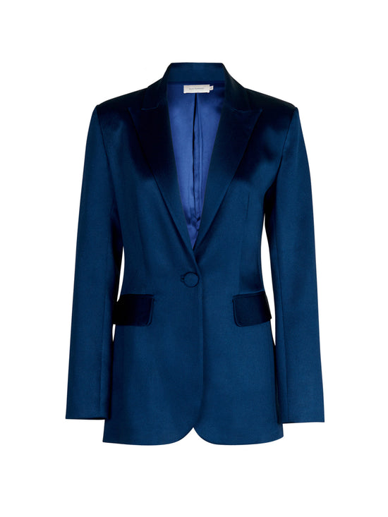 A women's Rebeca jacket Navy with a guipure applique collar.